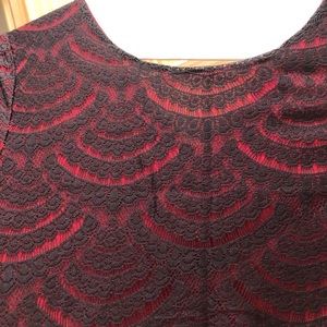 Black lace overlay red short sleeve top